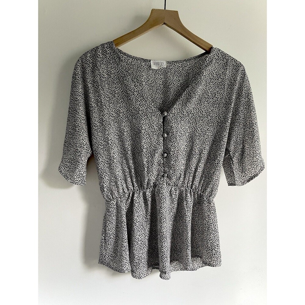 Sienna Sky Top Black White Animal Print Flutter Sleeve Blouse Size S Cottagecore